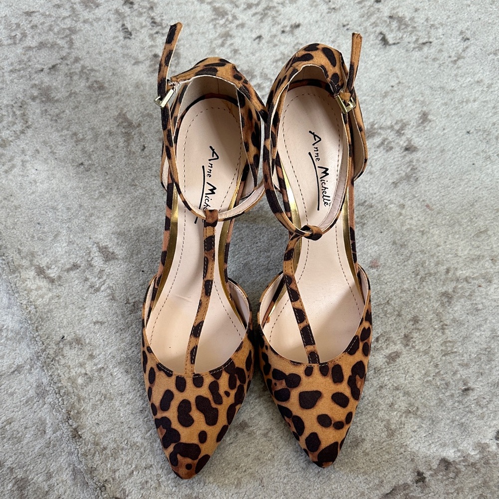 Anne Michelle Tan Leopard Print Heels
